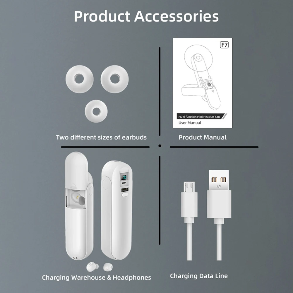 F7 TWS Bluetooth 5 0 Wireless Headphone Earbud with Handheld Fan Charging Box