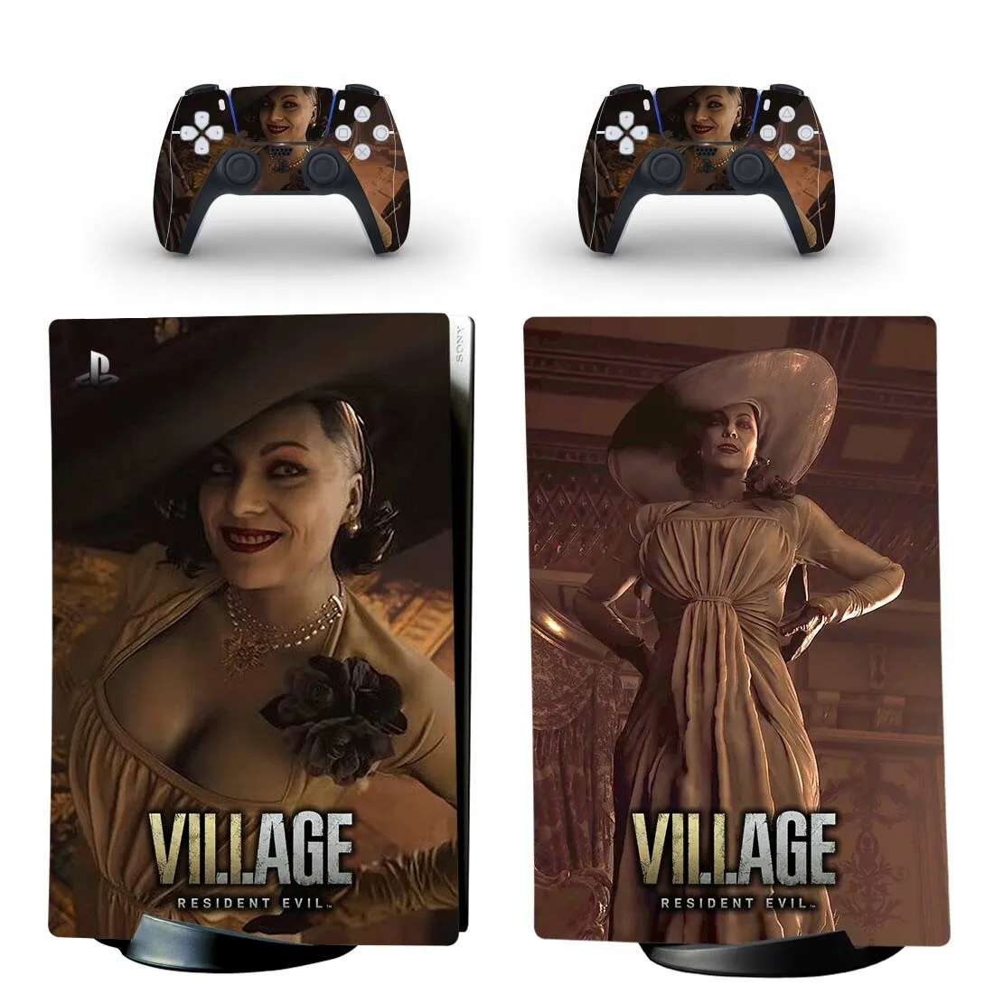 Cover Decalcomania Skin Evil Village Ps5 Digital Edition Per Console E Controller Playstation 5 Vinile Adesivo Ps5