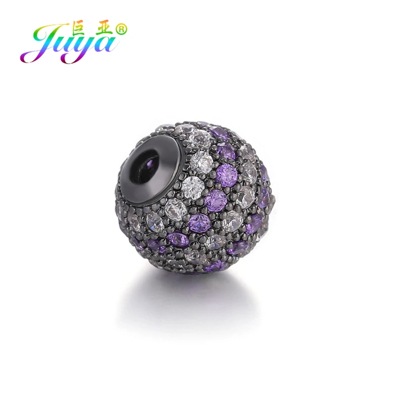 Juya DIY ювелирные изделия металлические бусины микро паве циркон 10 мм Starburst круглый шар бусины для женщин мужские украшения из бисера Изготовление - Цвет: 10mmMetalBlackPurple
