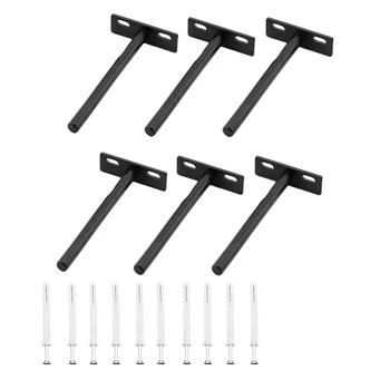 

6Pcs 5 inch Floating Shelf Brackets Concealed Blind Shelf Support for Raw Wood Shelves