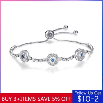 

CodeMonkey 100% Real 925 Sterling Silver Bracelet Light Luxury Clear Zircon Bracelet Adjustable Blue Eye For Women Jewelry CMB82