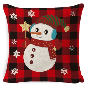 

Merry Christmas Pillow Covers Cute Snowman Red Plaid Elk Tree Snowflake Throw Cushion Covers for Sofa Couch Bed Festival Decor
