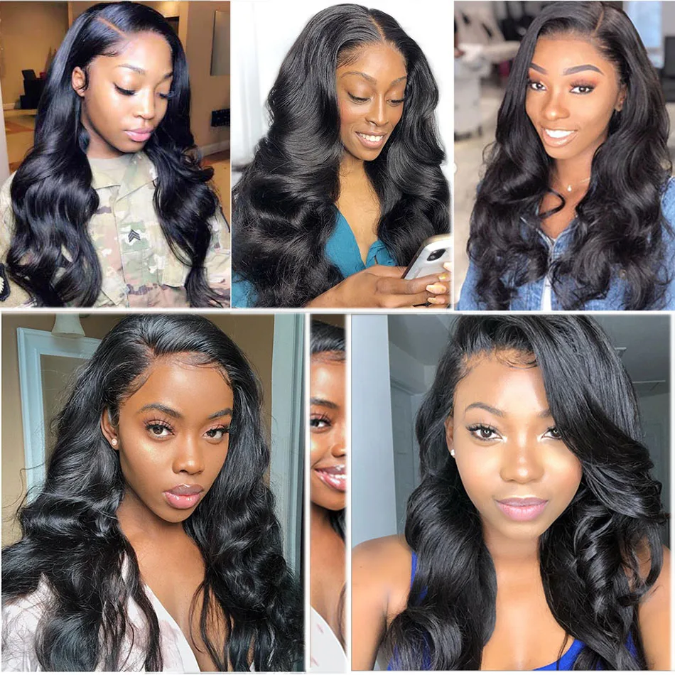 FASHOW Hair BodyWave Human Hair 3 bundles with Lace front Closure Wigs Long hair Bundles100% Human Hair Lace Frontal Wigs