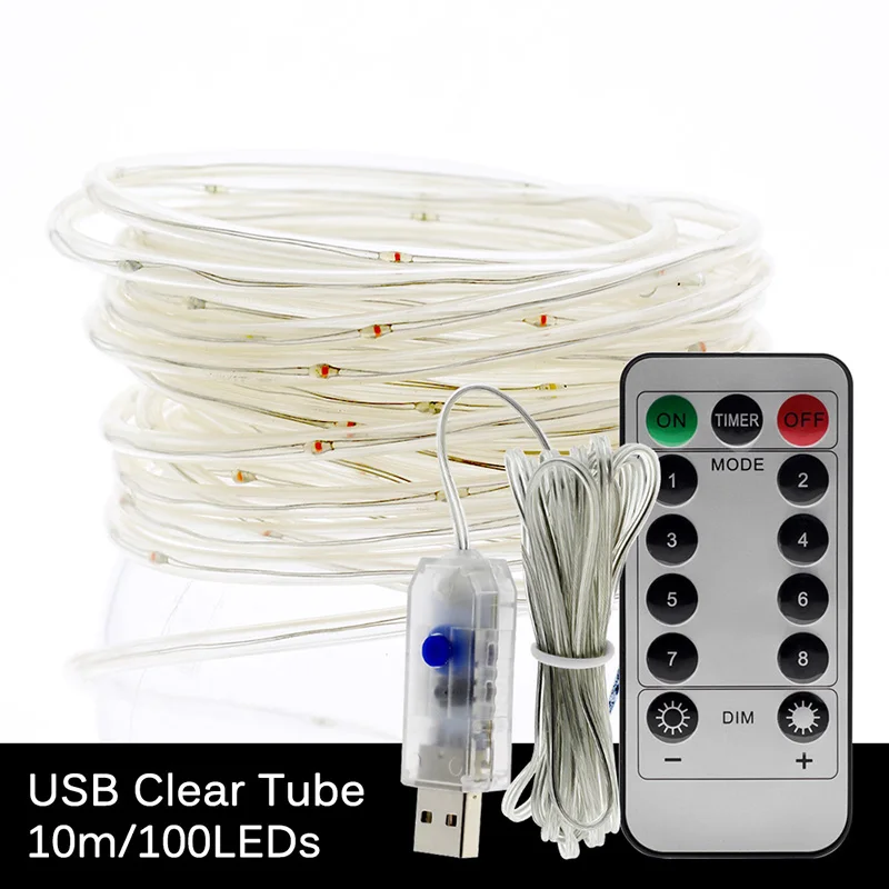 USB Clear 10 м светодиодный светильник-гирлянда с батареей s USB гирлянда для новогоднего украшения водонепроницаемый Сказочный светильник для свадебной вечеринки Рождественский Декор - Испускаемый цвет: USB Clear