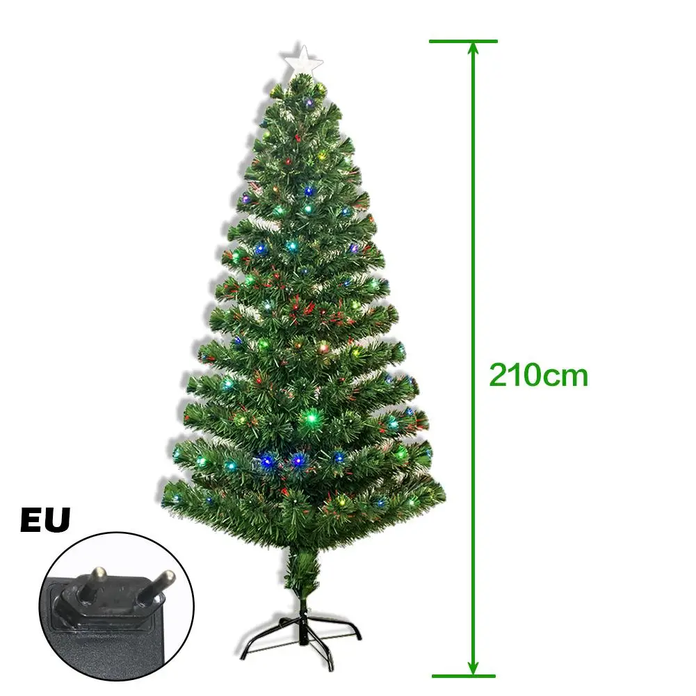 Рождественская елка, цветная оптическая волоконная лампа, зеленая Рождественская елка, железная подставка, украшение для домашнего фестиваля, железная подставка, украшение для ЕС/Великобритании - Цвет: 210CM  EU