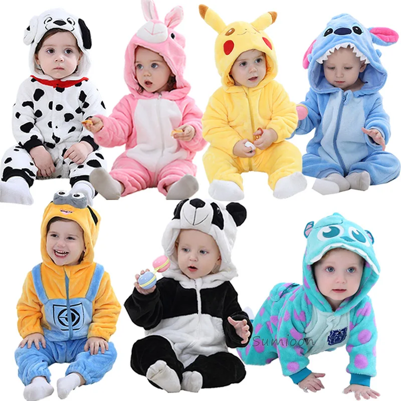 Детские комбинезоны; одежда для маленьких девочек; пижамы с вышивкой кигуруми; фланелевый Детский комбинезон с рисунками животных; Зимний Детский комбинезон для новорожденных