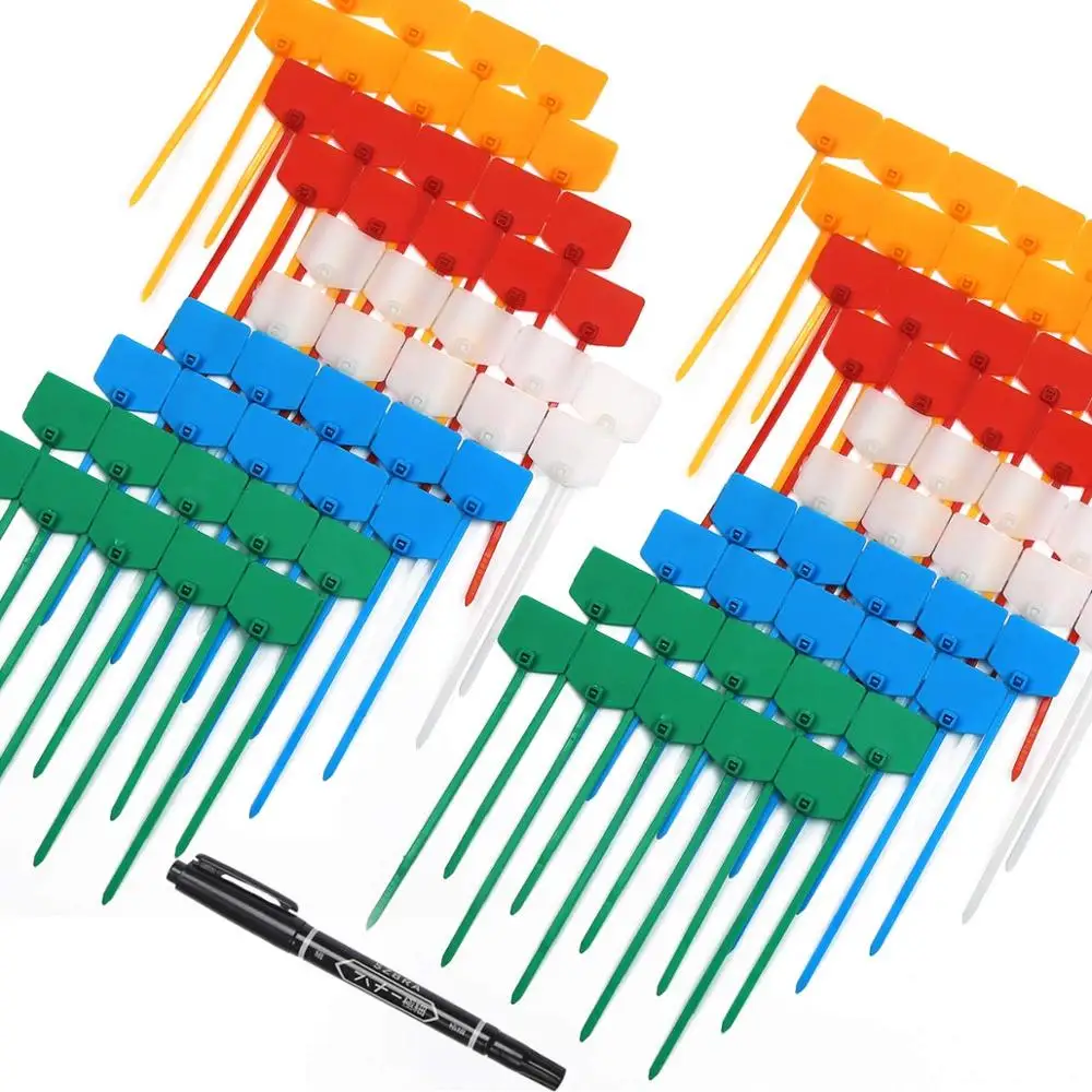 AMPCOM Nylon Cable Zip Ties with Marker Self-Locking Written-on Cable Mark Ties 4.72 in 5 Colors 100PCS