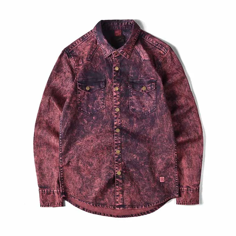KIOVNP Men Tie Dye Cotton Shirts Turn Down Collar Casual Jeans Shirts For Male Fashion Designer  (1)