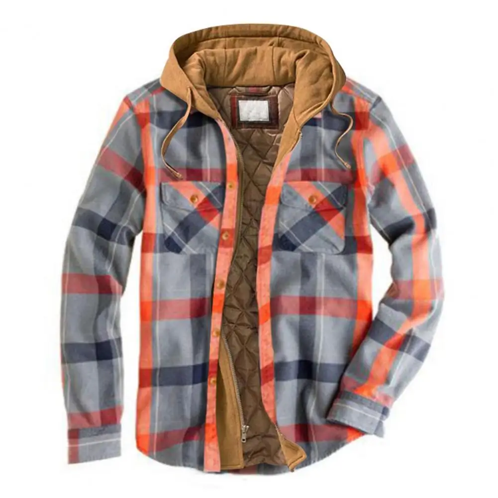 

Men Coat Plaid Zipper Warm Thicken Fake Two-piece Casual Plaid Soft Winter Jacket Coats for Daily Wear