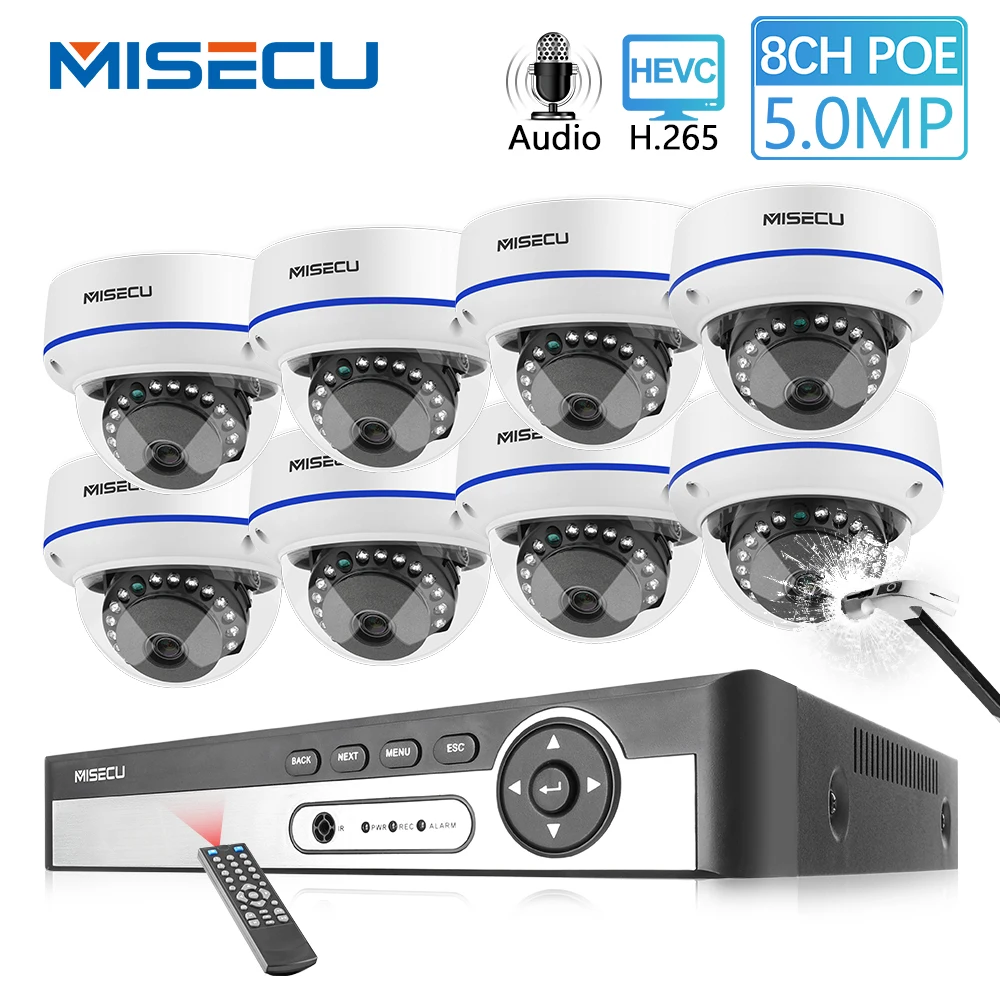 MISECU H.265 8CH 5MP POE Security System Indoor Dome Camera Wide Angle 2.8mm Vandal Proof Camera Au