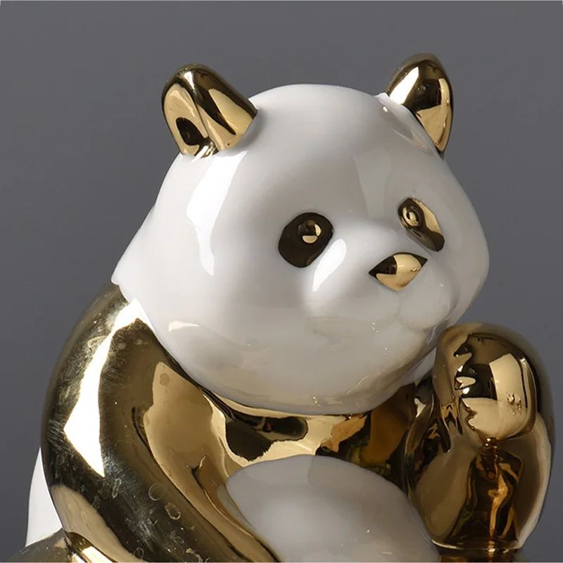 Скандинавская золотая статуя панды, Керамическая скульптура панды, миниатюрная модель ручной работы, статуэтки, украшение дома, аксессуары для гостиной