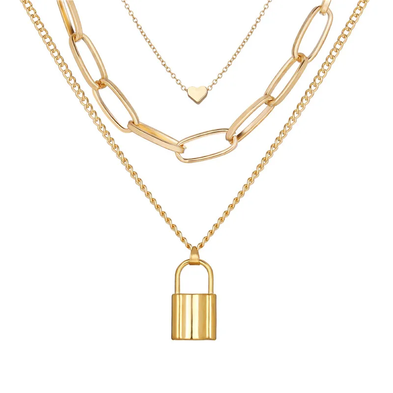 Модные Многослойные подвески для портретов с замком ожерелья женщин золотым