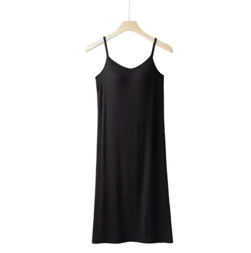 Sexy Modal Cotton Night Dress Women Sling Bra Padded Nightgowns Female Summer Loose Sleepwear Nightshirt Bottoming Lingerie black