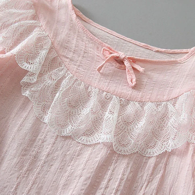 Children's  Long Sleeved Pajamas Two-Piece Set Cotton Linen Breathable Baby Girl Homewear Lace Princess Style Tops Pant Set