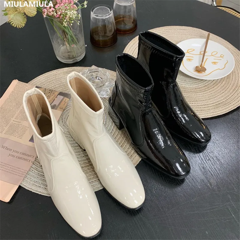 

MIULAMIULA Brand Designer 2019 Autumn Fashion Luxury Genuine Leather High Heels Short Ankle Boots Women Shoes Bling Martin Boots