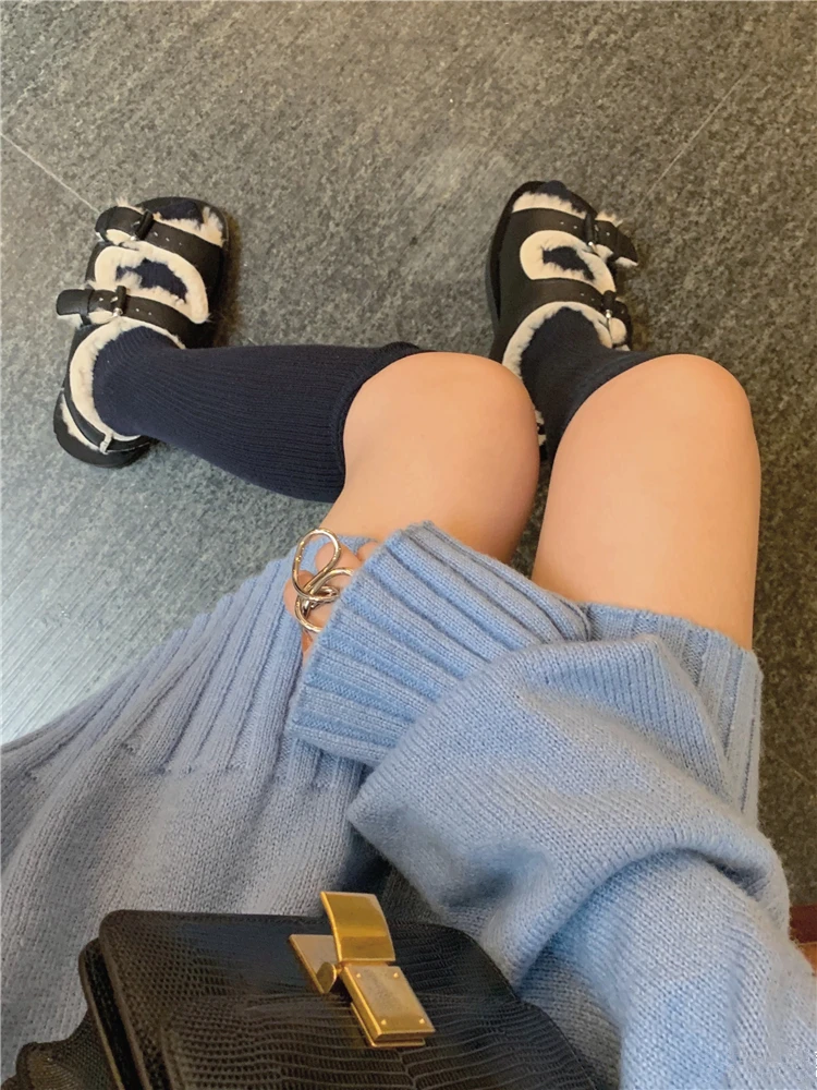 EMMA KING Chic Wool Fur Sandals Woman Open Toe Belt Buckle Real Leather Thick Bottom Fashion Casual Shoes