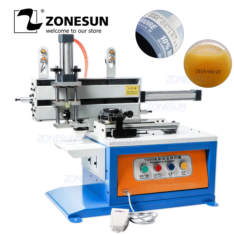 ZONESUN Pneumatic Ink Cup Pad Printing Machine Automatic Date Coding Cosmetic Plastic Caps Cans Bottle Glass Printer | Бытовая техника