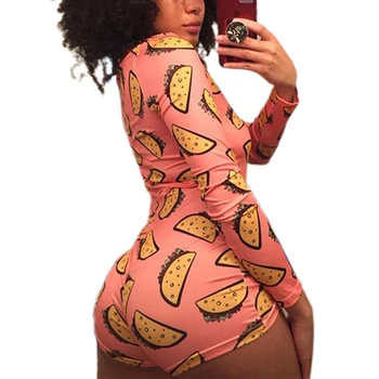 

Sexy V-Neck Bodycon Bodysuit Casual Printed Button Sleepwear Jumpsuit Print Bodycon Sleepwear Jumpsuit