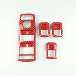 Carbon Fiber Style Car Window Glass Lifting Button Frame (Carbon Fiber Red)