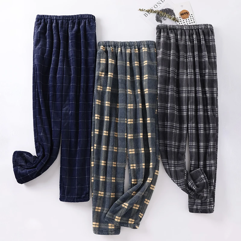 men's cotton lounge pants Thick Flannel Men's Plaid Trousers Big Yards Warm Sleep Pants Mens Pajamas Pants Bottoms Sleepwear Pajama for Men Pijama Hombre silk pajamas