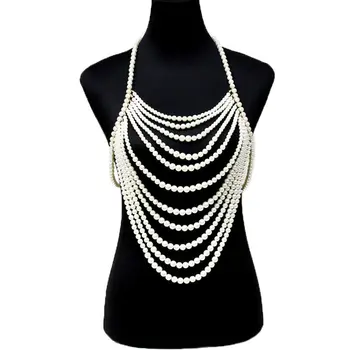 

Fashion Jewelry Statement Pearl Beads Armor Shoulder Body Chain Harness Necklace Initial Layered Harajuku