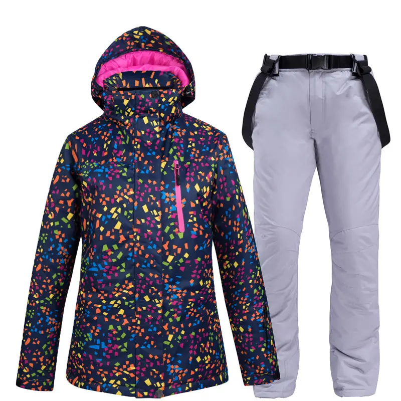 Недорогой черный лыжный костюм, комплект одежды для сноубординга, зимний костюм для девочек, спортивный водонепроницаемый плотный теплый зимний костюм+ штаны для женщин - Цвет: grey pants