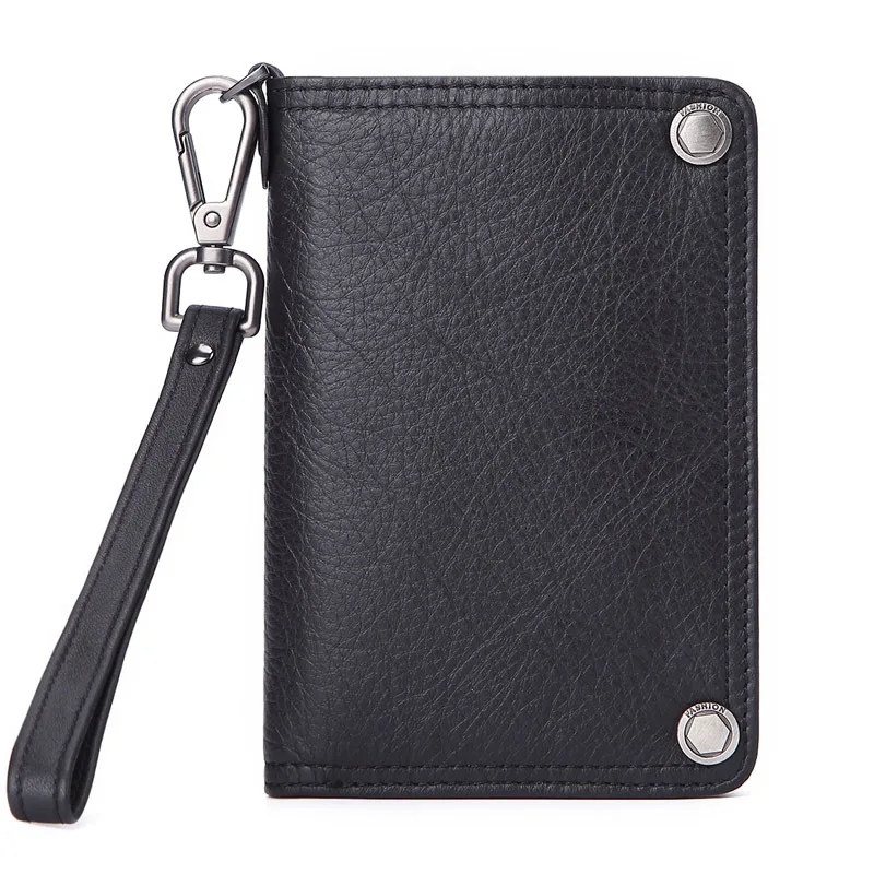 

Men's long multi-function magnetic buckle leather wallet Korean fashion business oil wax leather clutch