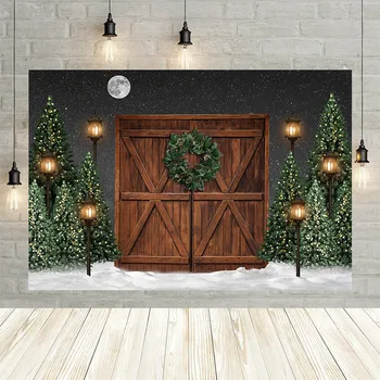 

Avezano Christmas Photography Background Tree Moon Light Wood Door Baby Portrait Decor Backdrop for Photo Studio Photophone