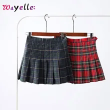 Базовая Классическая плиссированная мини-юбка для женщин, Осень-зима, британский стиль, высокая талия, клетчатые юбки, боковая молния, Милая Мини-Юбка на пуговицах