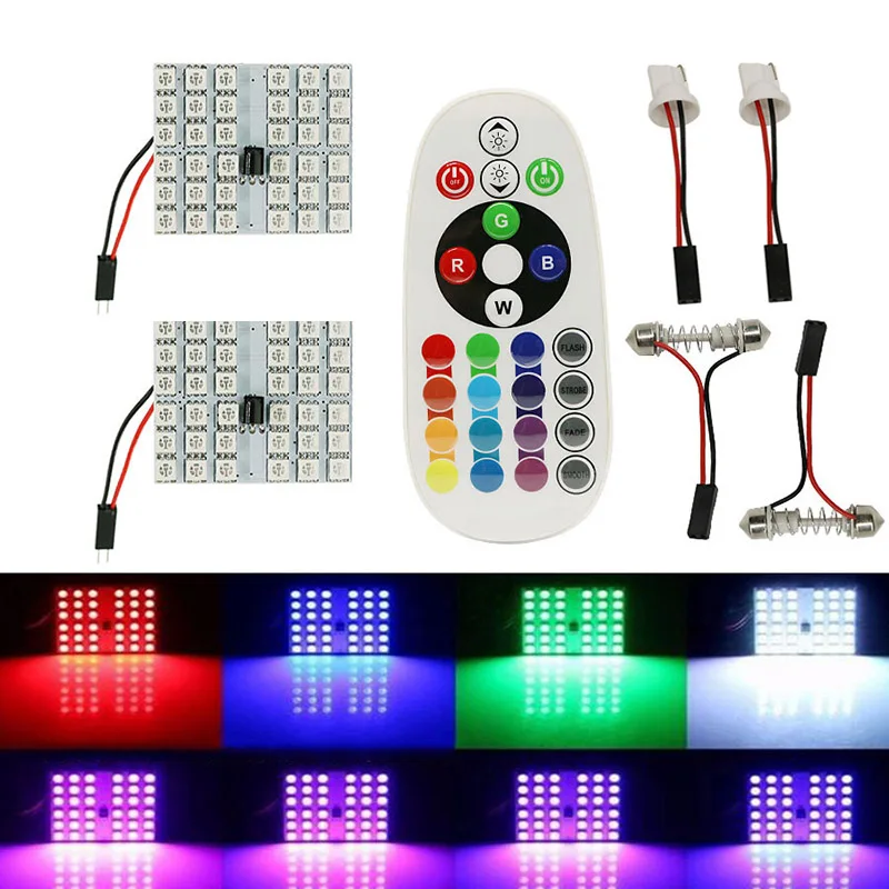 

Wholesale 1 Pair Car Festoon Dome Light RGB 36SMD LED Panel Auto Interior Bulb Light with Remote Control V6