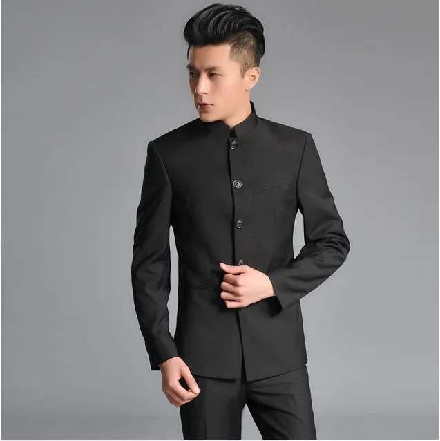 Традиционный китайский стиль, мужской комплект одежды, костюм для выступлений студентов,, тонкий воротник-стойка, одежда для выпускников, свадебная одежда - Цвет: Black