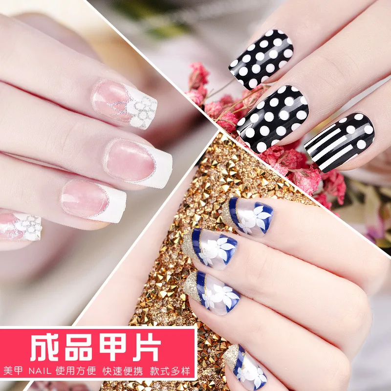 

Nail Tip Press on False Nails with Designs Full Cover Artificial Short Nail Tips Crescents French Cartoon Pattern Fake Nails Art