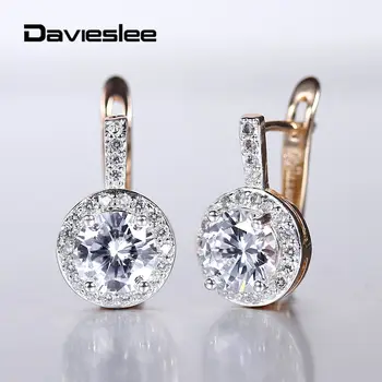 

Drop Earrings for Women Girls 585 Rose Gold Stud Earrings Round Paved Clear Cubic Zircon Wedding Party Accessories DGE289