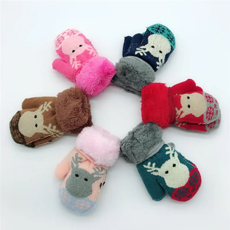 baby gloves Christmas Toddler Baby Winter Cartoon Deer Velvet Knitted ...