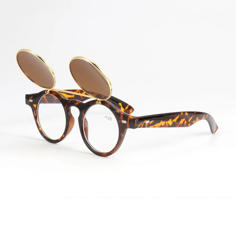 Zilead ретро круглые флип-ап солнцезащитные очки для чтения, сплав, солнцезащитные очки для пребиопии, очки для мужчин и женщин, очки для дальнозоркости - Цвет оправы: leopard