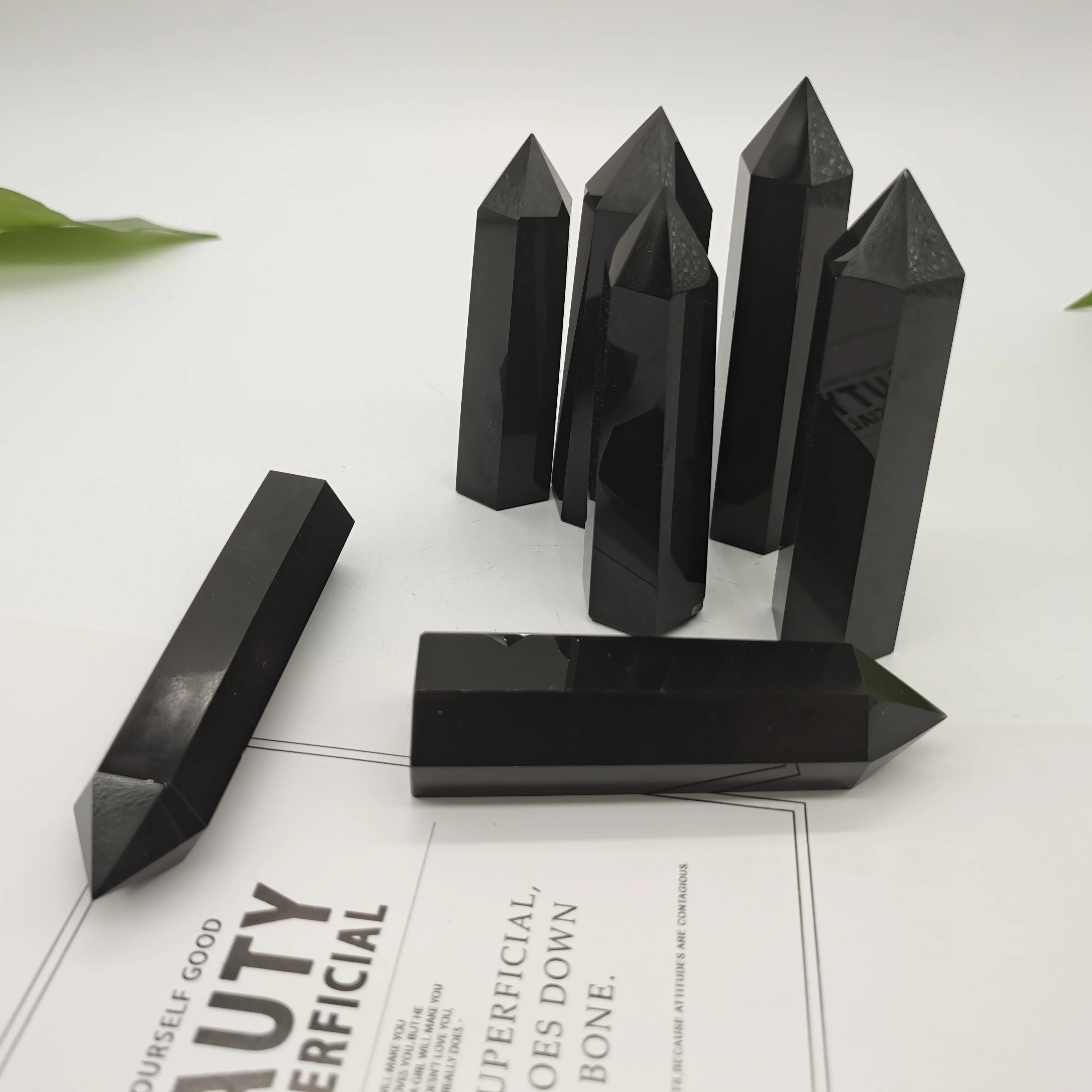 Natural obsidian Crystal Ornament Hexagonal Point Home Decoration Office For spirit Healing Energy Stone Mineral | Дом и сад