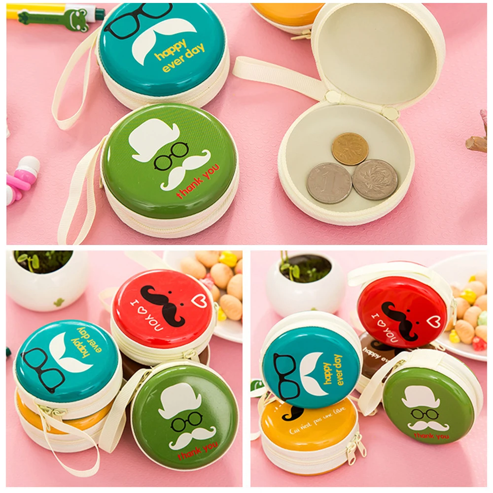 

Mini Cartoon Round Bearded Portable Case for Headphones Hard Bag Headset Box for iPhone Earphone