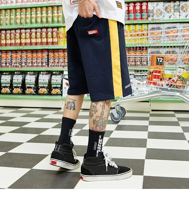 Короткие уличные шорты в стиле хип-хоп Харадзюку для бега, летние мужские спортивные шорты в стиле хип-хоп с карманами, хлопковые повседневные шорты черного и желтого цвета