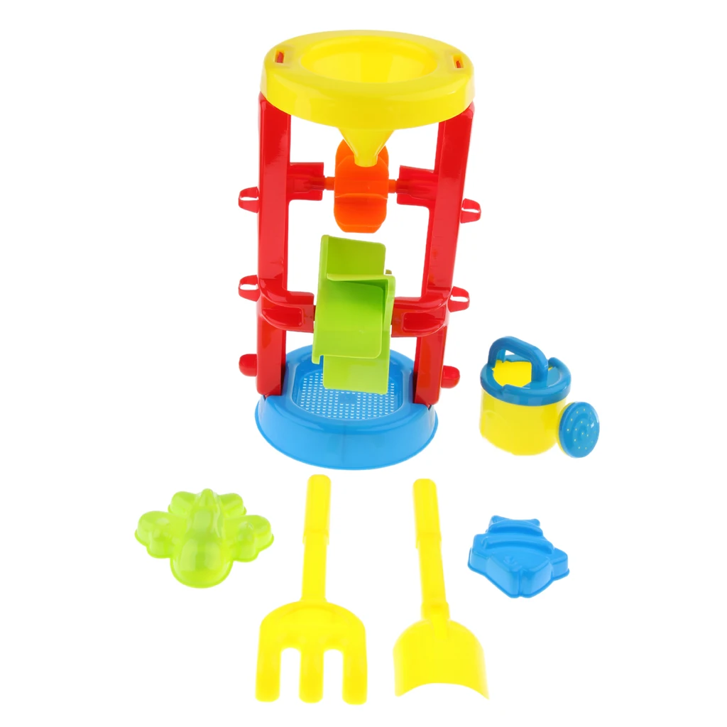6pcs Beach Sand Toys Set - Water Wheel, Water Can, Shovel, Rake and Sand Molds - Kids Summer Garden Lawn Outdoor Toy Gift