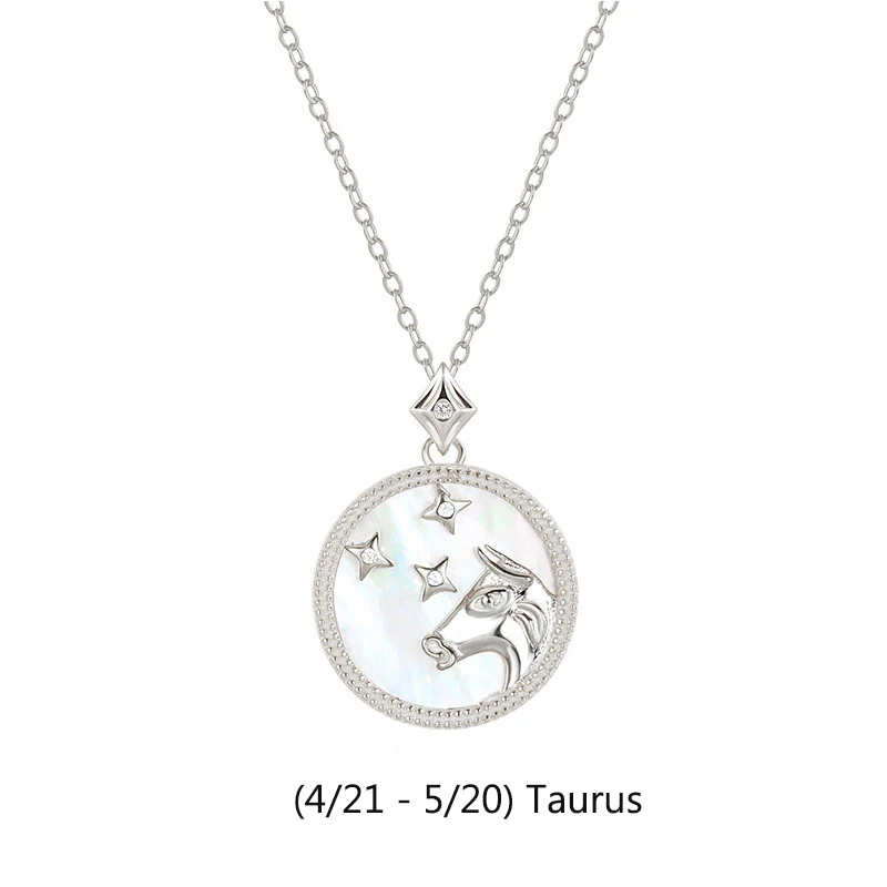 Taurus 925 пробы серебро астрологические ювелирные изделия 12 Знак зодиака, Созвездие белый корпус гороскоп знаки ожерелья подарки на день рождения - Цвет камня: Taurus