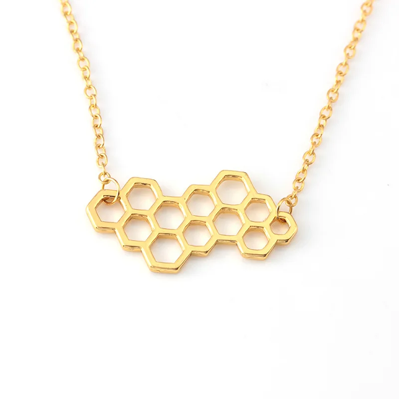 Модное Золотистое Ожерелье с маленьким сотовым кулоном для женщин милое