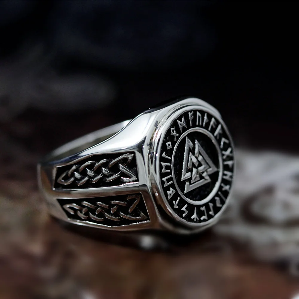 Мужской символ Valknut серебряное кольцо из нержавеющей стали норвежский викинг Волшебная Руна Рунический амулет ювелирные изделия