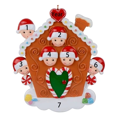 Maxora Рождественский орнамент пряничный домик-7 человек для декора рождественской елки, праздника, персонализированного орнамента - Цвет: family of 6