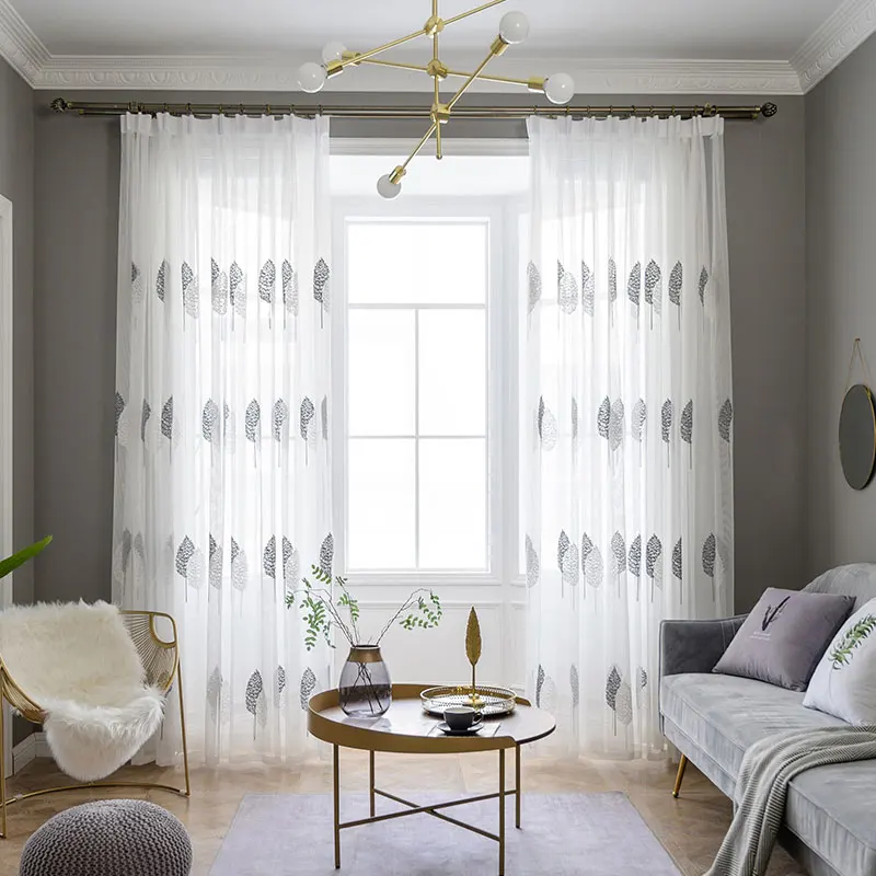 Tulle Window Curtain for Living Room Bedroom Sheer Curtains for Kitchen Modern Embroidered Window Screening  Voile Curtains
