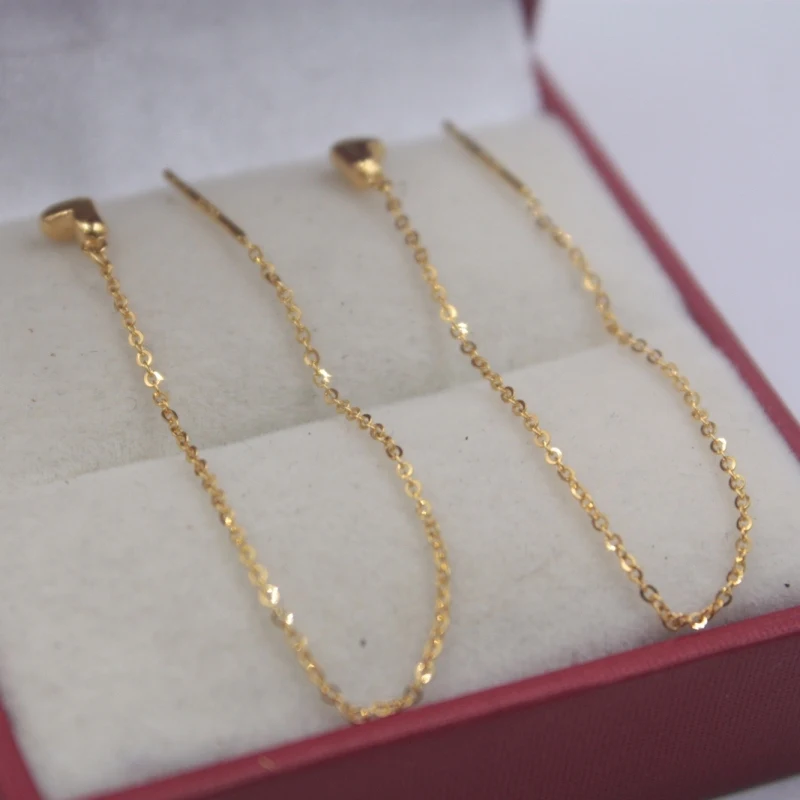 

Solid 18K Yellow Gold Dangle Earrings Best Gift Perfect Heart & O Chain Earrings Line 95mmL 1.06g Fine Jewelry
