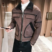 Кожаная мужская куртка из горной кожи, брендовые высококачественные мужские деловые зимние куртки из искусственного меха, мужские замшевые куртки из флиса, приталенные куртки