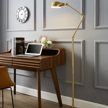Американский роскошный промышленный латунный торшер с длинной ручкой, металлический Железный художественный светодиодный стоячий светильник для гостиной, спальни, кабинета, для чтения, гостиной