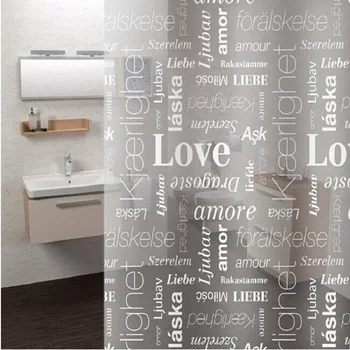 

PEVA Bath Curtain with Hooks Waterproof Shower Curtain Thicken Bathroom Curtain size 180x180cm Letter Printed Bathroom Curtain