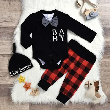 

Baby Set 3-24M Toddler Baby Boy Clothes Spring Gentleman Clothes Set Bow Tie Letter Print Romper Jumpsuit+Trousers+Hat 3Pcs Suit