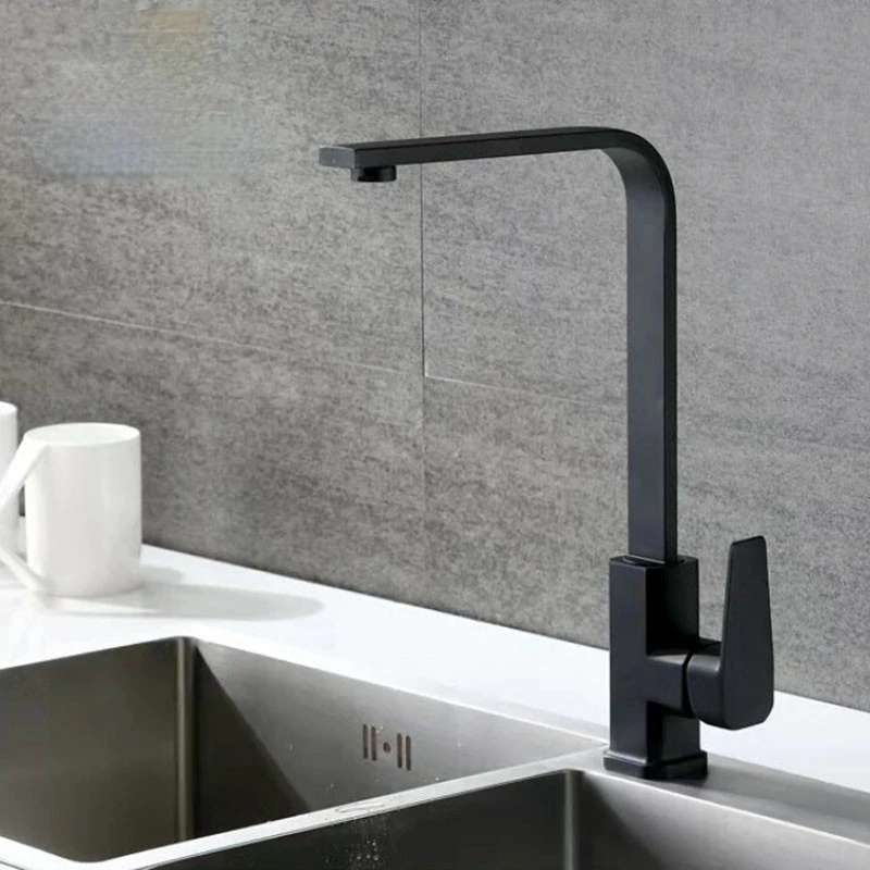 Grifo cuadrado de cocina color negro mate/Chorme, grifo para fregadero de cocina, mezclador de rotación de 360 grados, montado en cubierta de agua